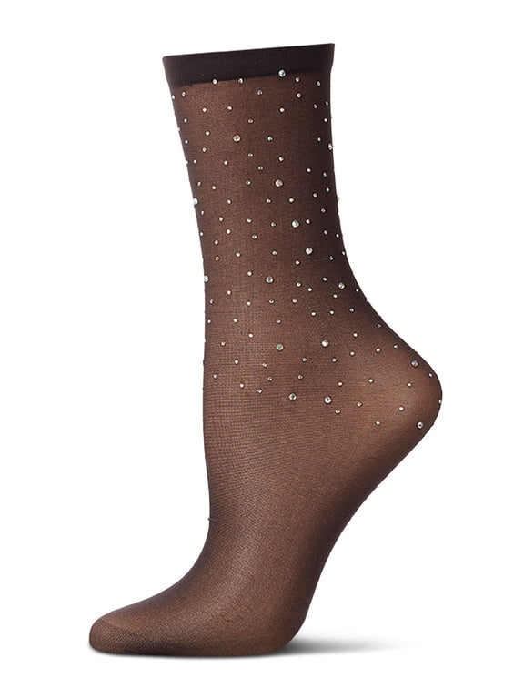 Women's All-Over Rhinestone Studded Sheer Crew Sock - Womens - Female, One Size, Black