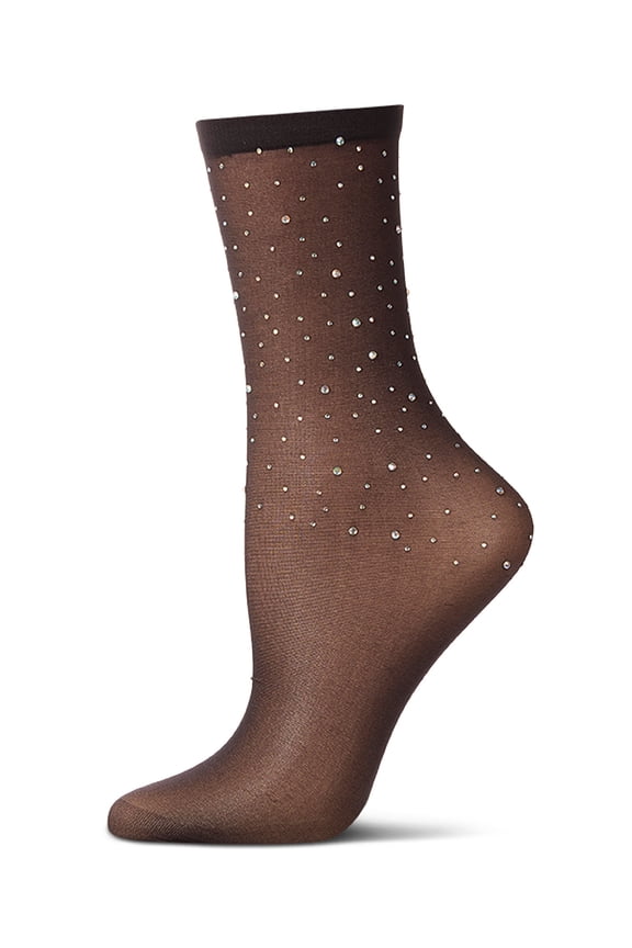 Women's All-Over Rhinestone Studded Sheer Crew Sock - Womens - Female, One Size, Black
