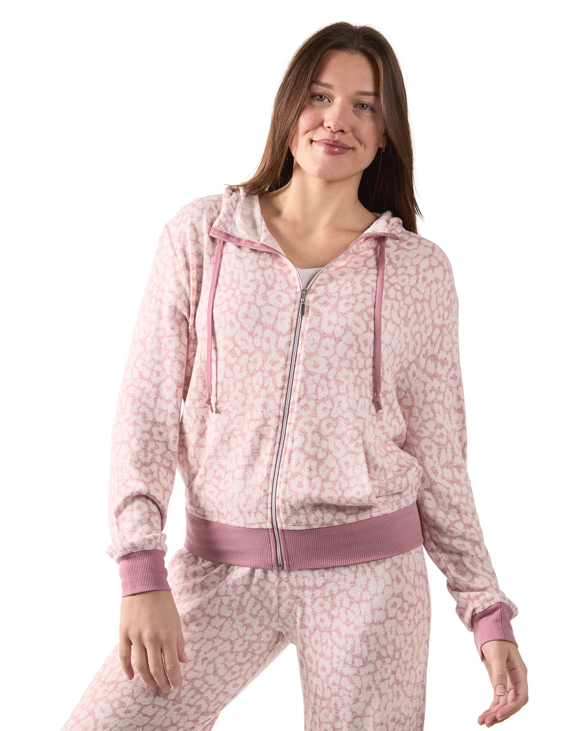 MeMoi Women's Allover Leopard Print Drawstring Zippered Hoodie - Womens ...