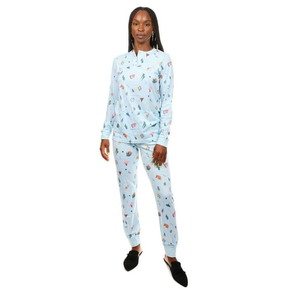 MeMoi Women's Bear and Campfire Fun Two-Piece PJ Set in a Bag - Womens - Female (XL, Sky Blue)