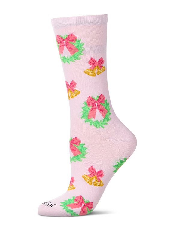 Women's "Bells N Bows" Christmas Holiday Novelty Crew Sock - Womens - Female, 9-11, Powder Pink