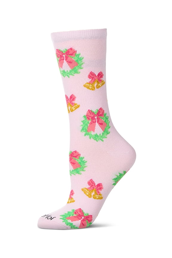 Women's "Bells N Bows" Christmas Holiday Novelty Crew Sock - Womens - Female, 9-11, Powder Pink