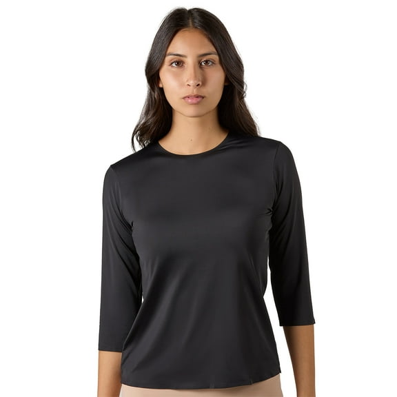 MeMoi Women's Bonded 3/4-Sleeve Tag-Free Layering Top - Womens - Female, XL, Black