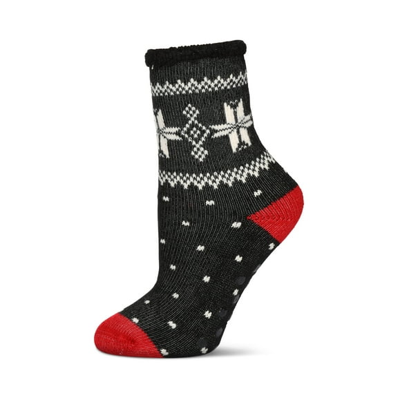 MeMoi Women's Bordered Snowflake Cozy Warm Thermal Crew Socks - Womens - Female, 9-11, Black