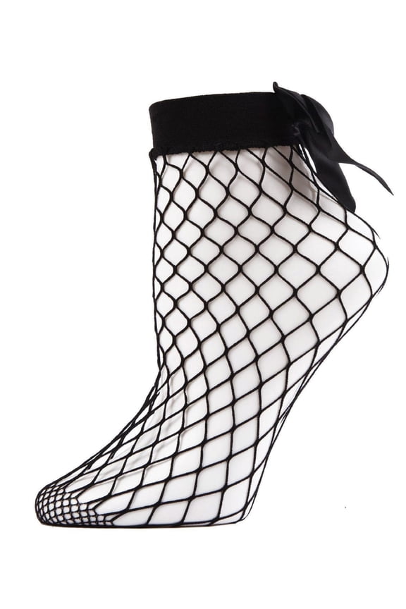 Women's Bow Maxi Fishnet Anklet Socks - Womens - Female, One Size, Black