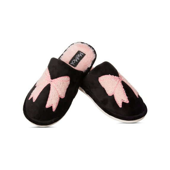 MeMoi Women's Bow Plush Memory Foam Slippers - Womens - Female (L, Blush)