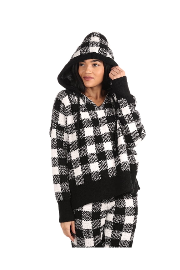 Women's Buffalo Check Cozy Knit Drawstring Hoodie - Womens - Female