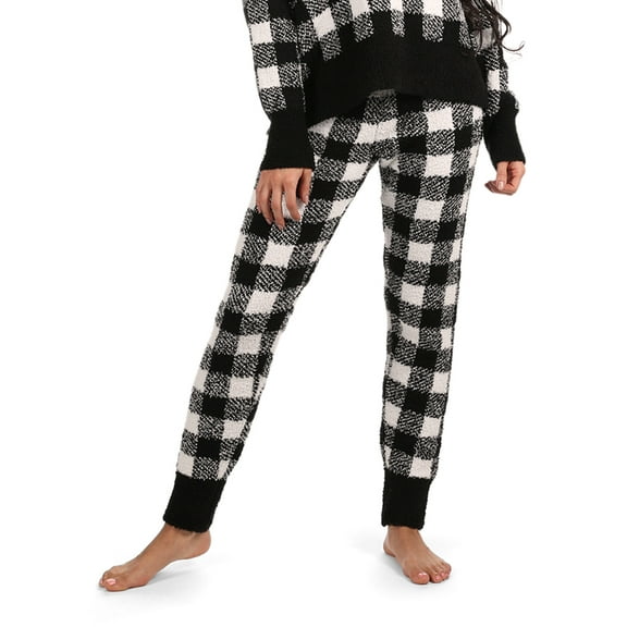 MeMoi Women's Buffalo Check Soft and Cozy Knit Jogger Pants - Mens - Male