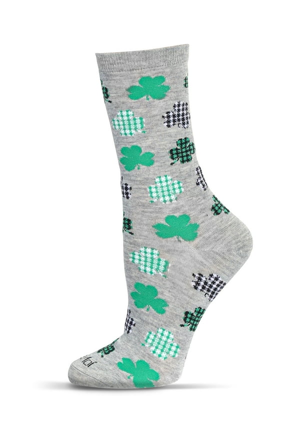 Women's Buffalo Plaid Shamrocks Bamboo Crew Socks - Womens - Female, 9-11, Light Gray Heather