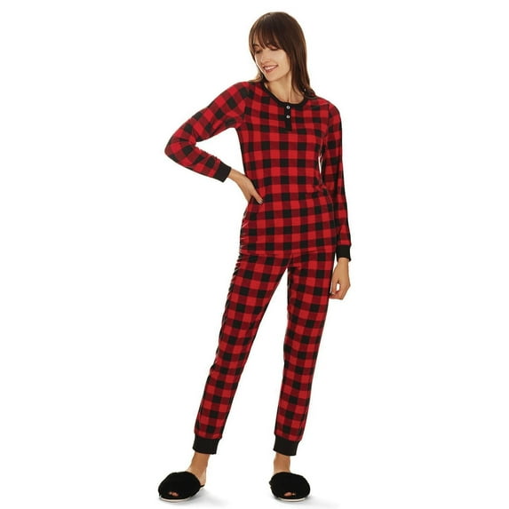 MeMoi Women's Buffalo Plaid Two-Piece PJ Set In a Bag - Womens - Female, M, Black-Red