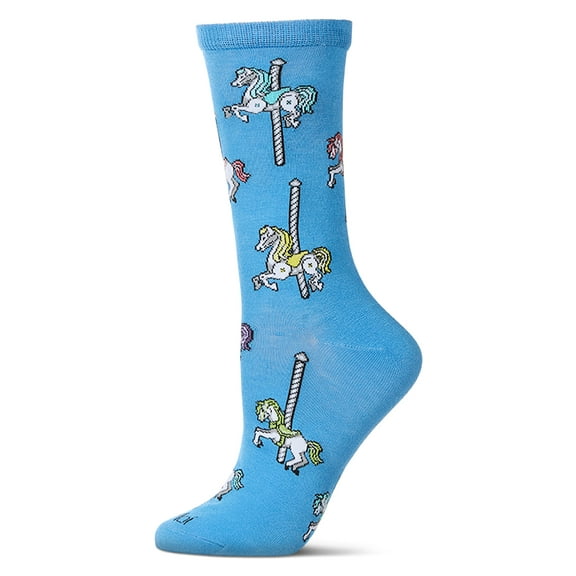 MeMoi Women's Carousel-Themed Rayon Blend Novelty Crew Sock - Womens - Female, 9-11, Crystal Seas