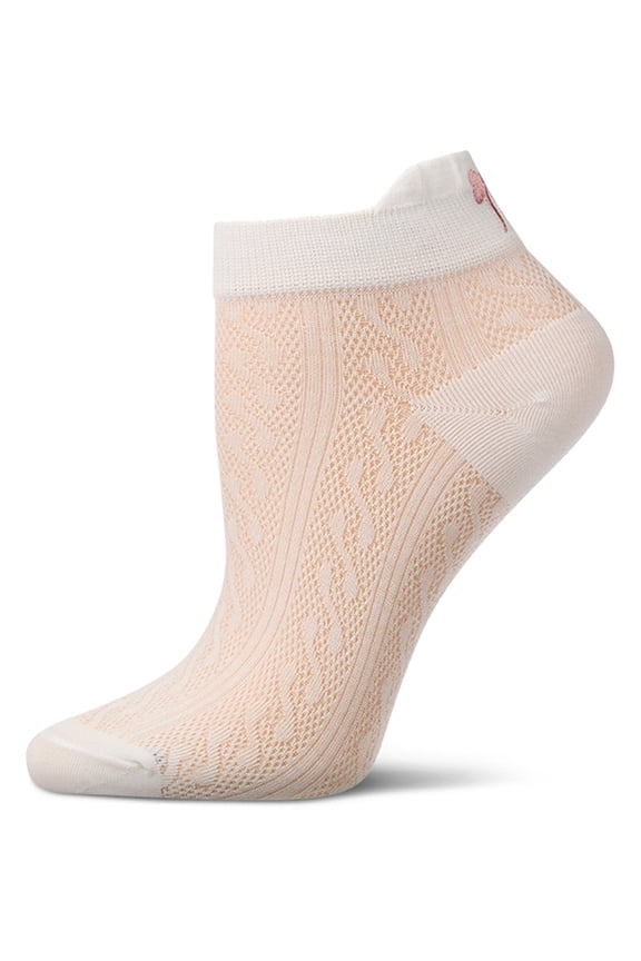 Women's Chainlink-Knit Cotton-Rich Shortie Sock with Bow Embroidery - Womens - Female, 9-11, White