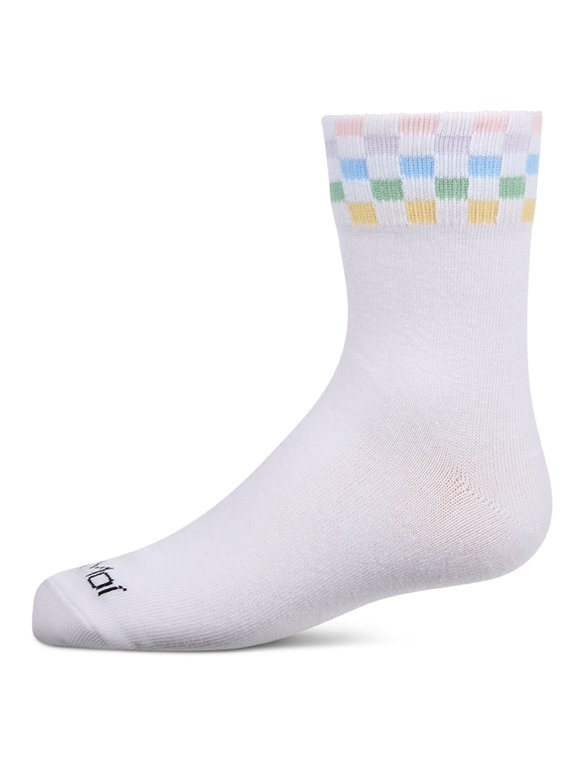 Women's Checker-Trim Cotton-Rich Sporty Ankle Sock - Womens - Female, 9-11, White
