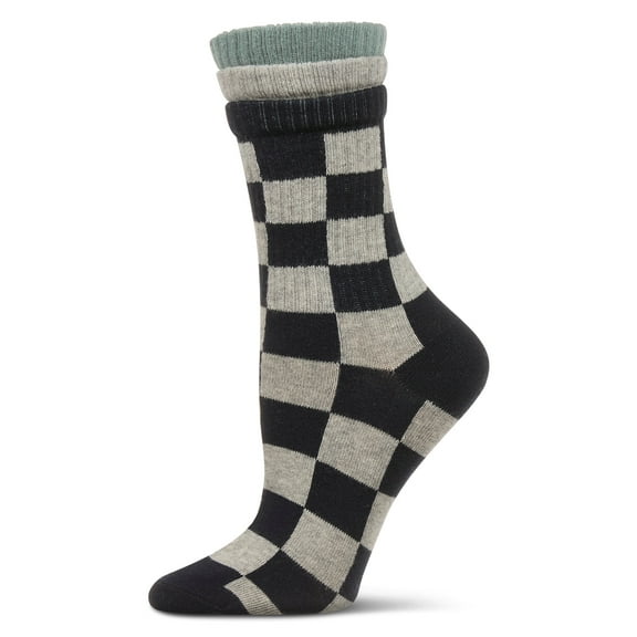MeMoi Women's Checkmate Triple Cuff Crew Socks - Womens - Female, 9-11, Black