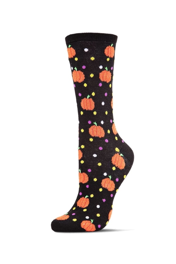 Women's Cheery Pumpkin Polka Dot Festive Crew Socks - Womens - Female, 9-11, Black