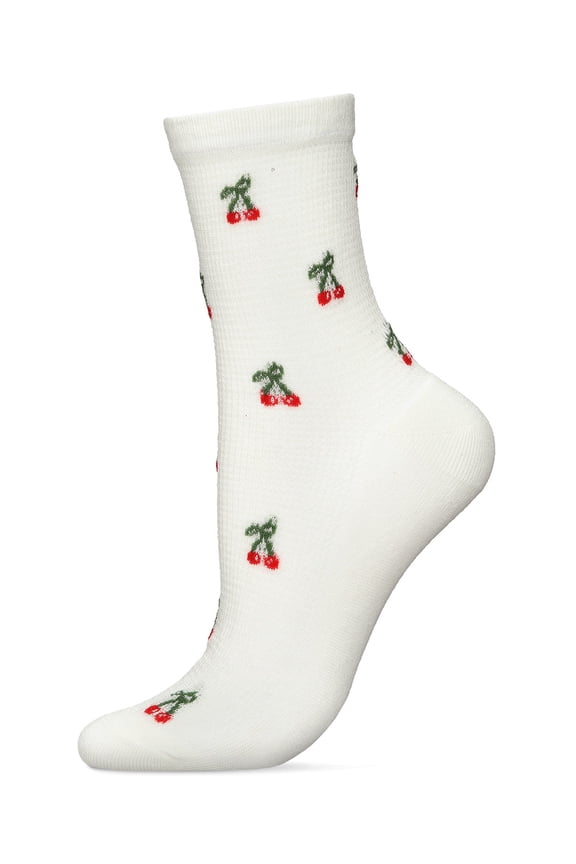 Women's Cherrybomb Waffle Knit Cotton Blend Anklet Socks - Womens - Female, 9-11, Ivory