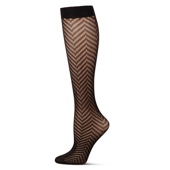 MeMoi Women's Chevron Net Knee High Socks - Womens - Female, One Size, Black