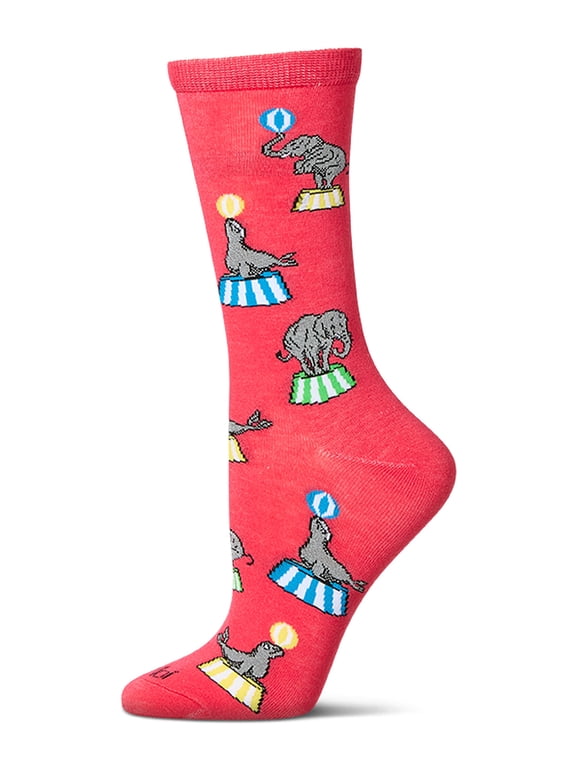 Women's "Circus Fun" Rayon Blend Novelty Crew Sock - Womens - Female, 9-11, Teaberry