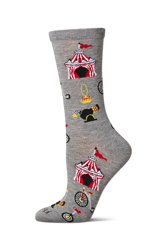 Women's "Circus Tent" Rayon Blend Novelty Crew Sock - Womens - Female, 9-11, Med Gray Heather