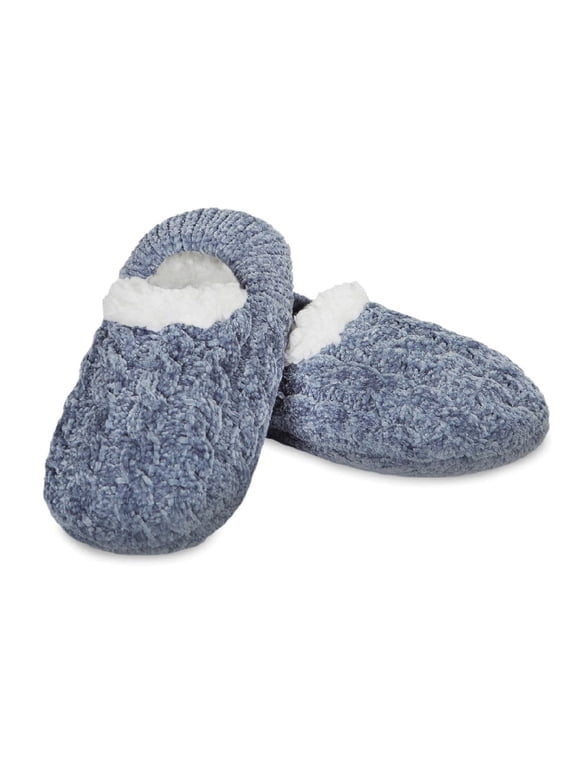 Women's Classic Cable Knit Chenille Non-Skid Slipper - Womens - Female (M-L, Denim)