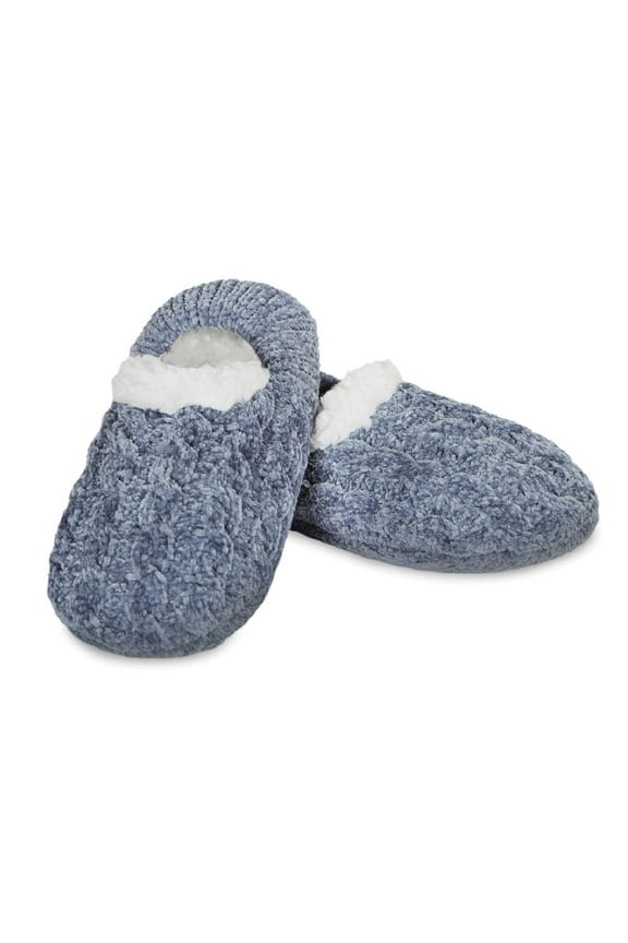 Women's Classic Cable Knit Chenille Non-Skid Slipper - Womens - Female (S-M, Denim)