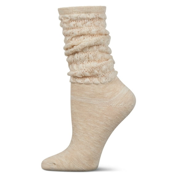 MeMoi Women's Contessa Loose Knit Slub Extended Crew Socks - Womens - Female, 9-11, Oatmeal