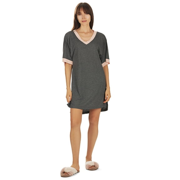 MeMoi Women's Contrast Trim Basic Loose Modal Sleepshirt - Womens - Female
