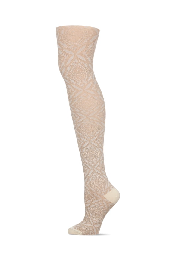 Women's Cotton Blend Diamond-Pattern Sweater Tights - Womens - Female (S-M, Winter White)