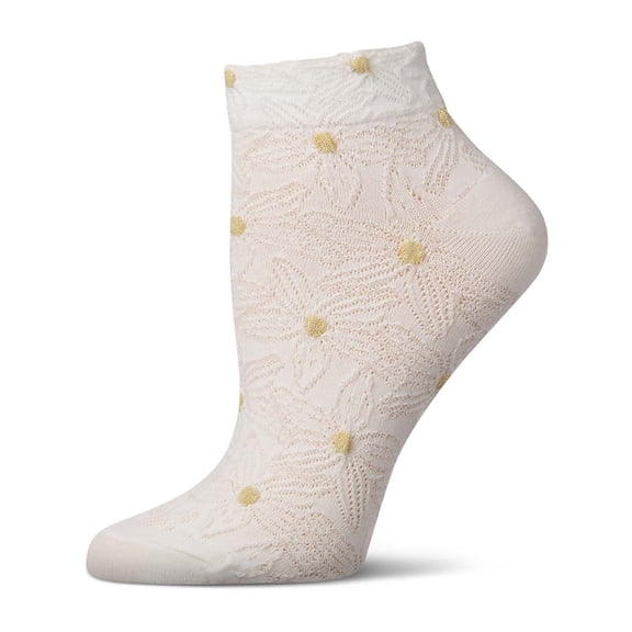 MeMoi Women's Cotton-Rich Floral 3D-Textured Shortie Ankle Sock - Womens - Female, 9-11, White