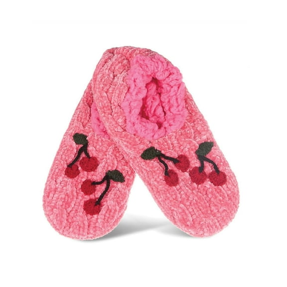 MeMoi Women's Cozy Cherries Chenille Sherpa Lined Slippers - Womens - Female (S-M, Disco Pink)