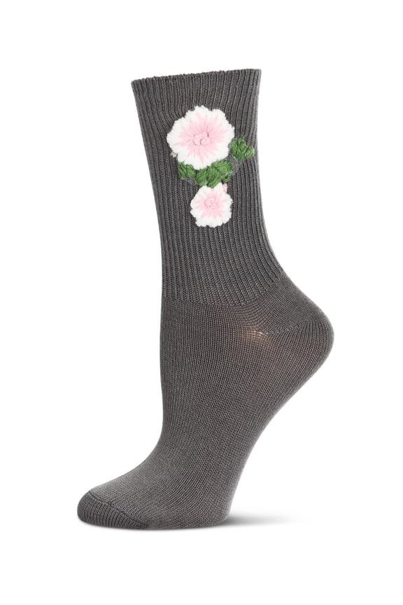 Women's Crochet Flower Ribbed Crew Socks - Womens - Female, 9-11, Gray