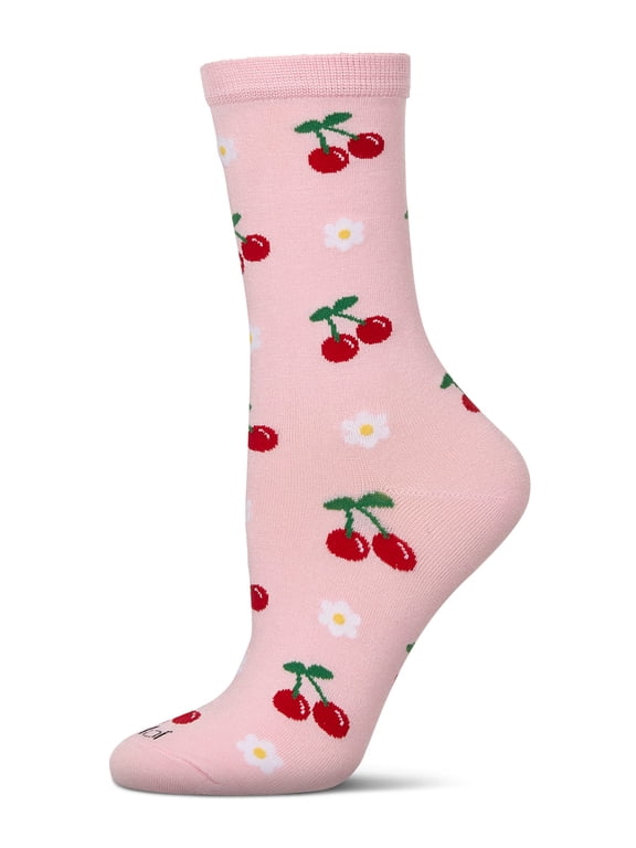 Women's Daisy Cherry Rayon From Bamboo Crew Socks - Womens - Female, 9-11, Pink