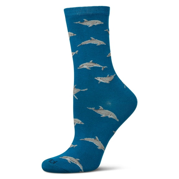 MeMoi Women's Dolphins Rayon from Bamboo Crew Socks - Womens - Female, 9-11, Celestial