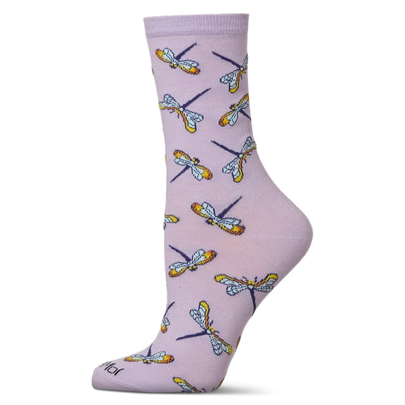 MeMoi Women's Dragonflies Rayon from Bamboo Crew Socks - Womens - Female, 9-11, Lavender