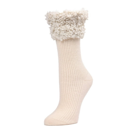 MeMoi Women's Elegant Rib Cuffed Plush Crew Socks - Womens - Female, 9-11, Winter White