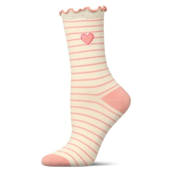 MeMoi Women's Embroidered Heart Striped Crew Socks - Womens - Female, 9-11, Ivory