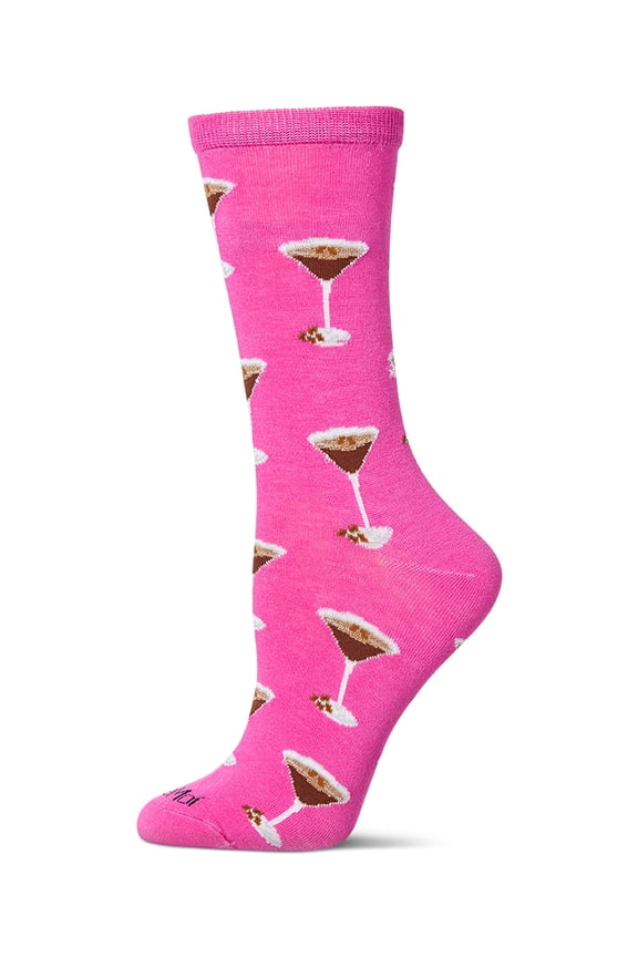 Women's "Espresso Martini" Rayon Blend Novelty Crew Sock - Womens - Female, 9-11, Fuchsia