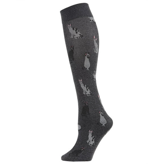 MeMoi Women's Faded Feline Woven Knee High Socks - Womens - Female, One Size, Dark Gray Heather