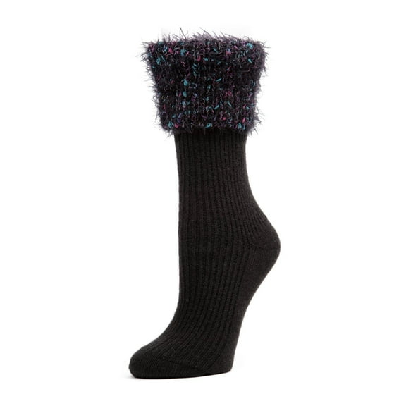 MeMoi Women's Fancy Fuzz Cuff Ribbed Crew Socks - Womens - Female, 9-11, Winter White