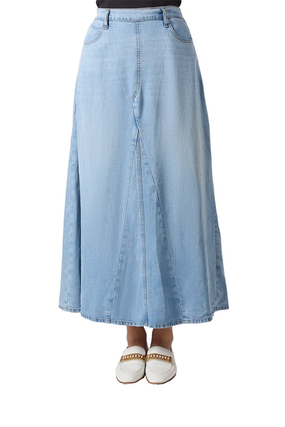 Women's Flared 4-Panel Lyocell Denim Maxi Skirt - Womens - Female (L, Dark Wash)