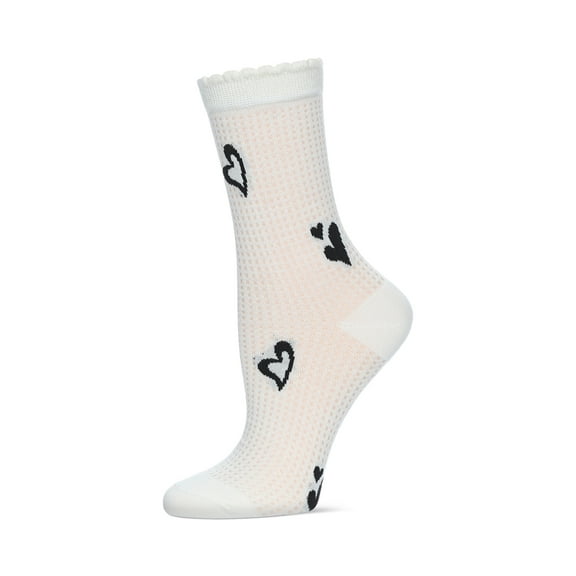 MeMoi Women's Floating Hearts Crew Socks - Womens - Female, 9-11, Cream