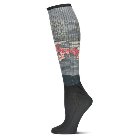 MeMoi Women's Floral Exotica Ribbed Over The Knee Socks - Womens - Female, One Size, Black