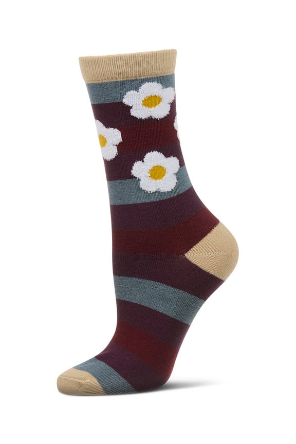 Women's Flower Pop Stripe Dimensional Crew Socks - Womens - Female, 9-11, Jewel