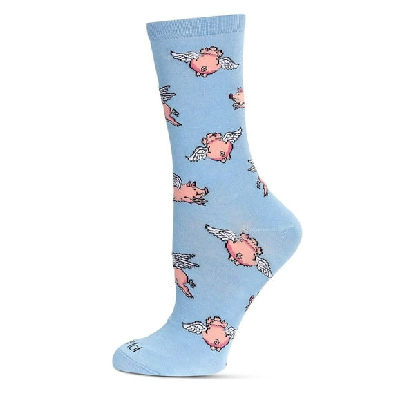 MeMoi Women's Flying Pigs Bamboo Crew Socks - Womens - Female, 9-11, Light Blue