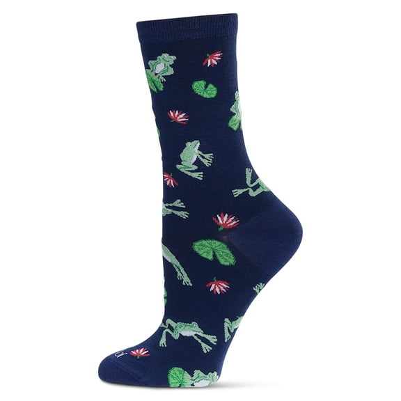 MeMoi Women's Frogs Bamboo Crew Socks - Womens - Female, 9-11, Navy