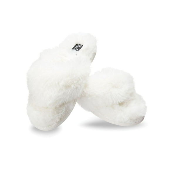 MeMoi Women's Fuzzy Plush Thong Slippers - Womens - Female (Small 5-6, Ivory)