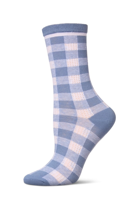 Women's Gingham Checkerboard Crew Socks - Womens - Female, 9-11, Denim