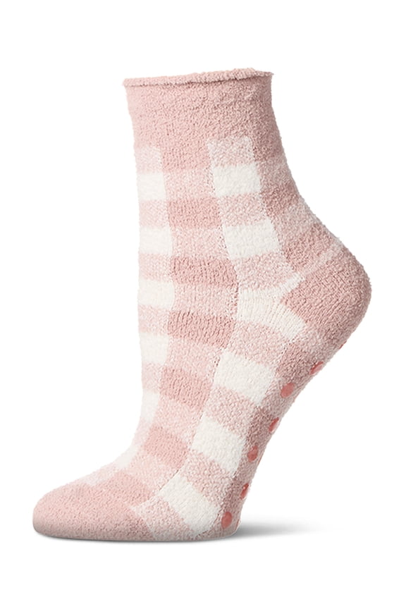 Women's Gingham Plaid Roll Top SuperSoft Cozy Crew Sock - Womens - Female, 9-11, Rose