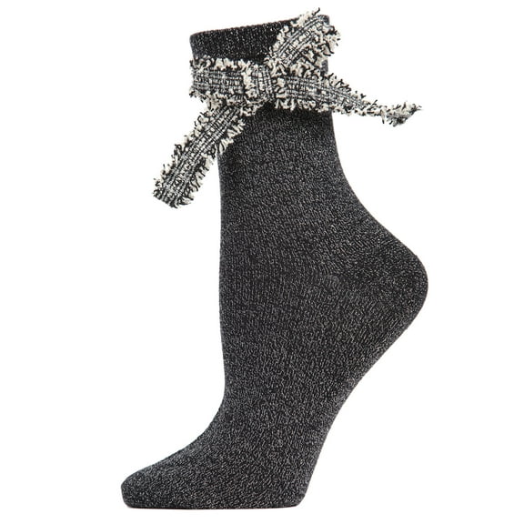 MeMoi Women's Glitter Dream Bow Cotton Blend Anklet Sock - Womens - Female, One Size, Black