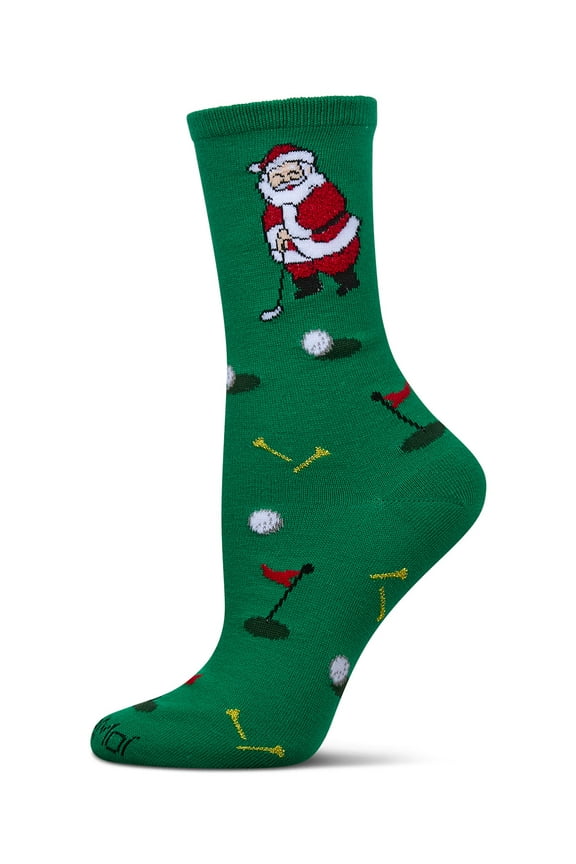 Women's Golfing Santa Holiday Crew Socks - Womens - Female, 9-11, Green